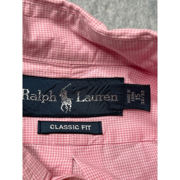 Ralph Lauren Pink Gingham Classic Fit Button Down Shirt Men Size 15 32/33 - Picture 4 of 7